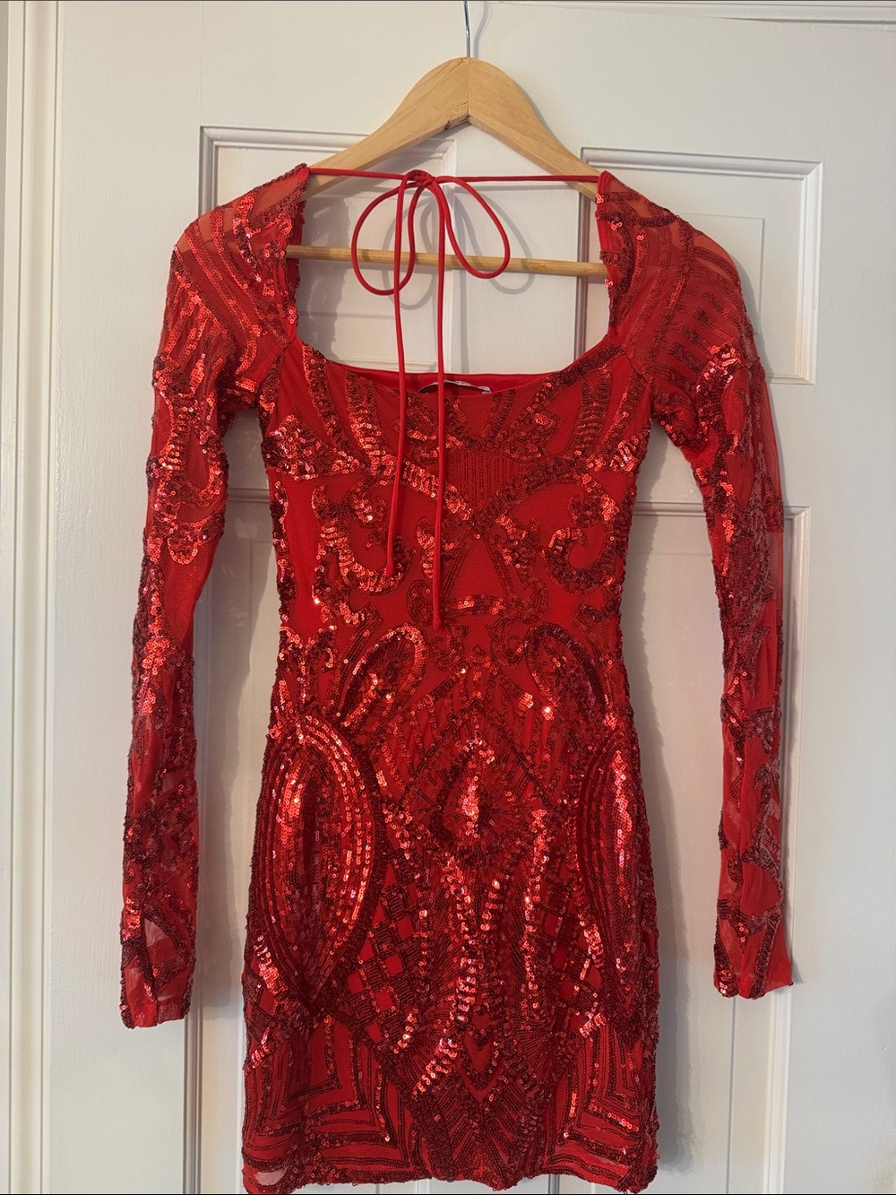 Lucy in the Sky Red Sequin Long-Sleeve Mini Dress - Picture 3 of 3